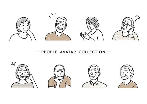 Happy Old People, People Avatar, 심플한 그림, Drawing Collection, Profile Drawing, Avatar Cartoon, Vector People, People Icon, Vector Line