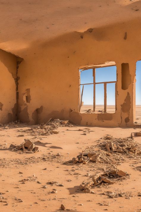 Abandoned city Kolmanskop, Namibia slowly disappearing forever beneath the sand. Underground Desert City, Trials Aesthetic, Apocalypse Desert, Abandoned Desert, Deserted City, Desert Wasteland, Liminal Aesthetic, Last Man On Earth, Deserted Places