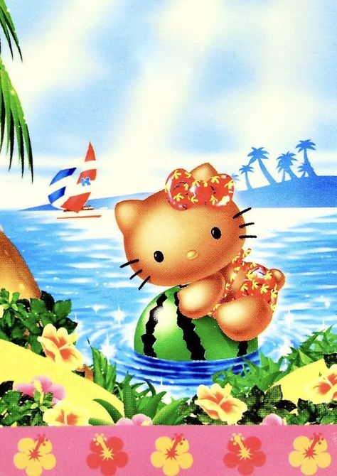 Tan Hello Kitty Wallpaper, Hawaii Hello Kitty Wallpaper, Hawaii Hello Kitty, 헬로키티 배경��화면, Images Hello Kitty, Coconut Dream, Hello Kitty Backgrounds, Hello Kitty Art, Sanrio Wallpaper