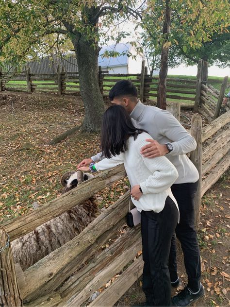 petting zoo, sheep, pumpkin patch, couple, relationship, cute, animals, fall, aesthetic Petting Zoo Photoshoot, Zoo Couple Pictures, Zoo Date Couple, Zoo Date Aesthetic, Zoo Date, Zoo Pictures, Zoo Photos, Date Activities, Cute Date Ideas