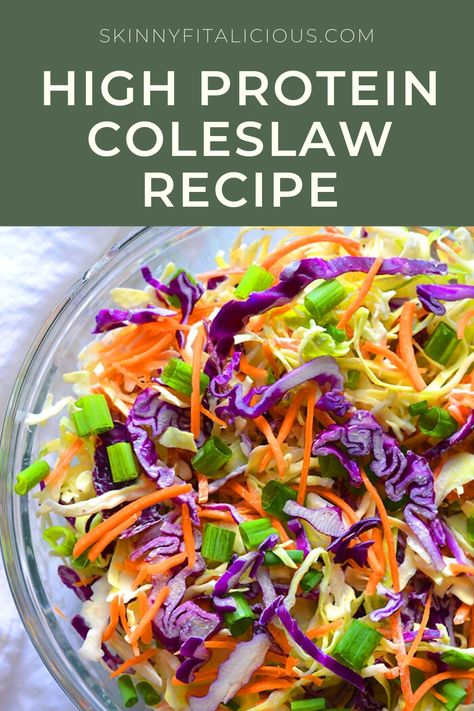 High Protein Coleslaw Recipe is low calorie, gluten free and healthy! High Protein Coleslaw, Low Calorie Coleslaw, Healthy Coleslaw Recipe, Low Carb Coleslaw, Healthy Coleslaw Recipes, Healthy Coleslaw, Eat Greek, Healthy Low Calorie, Fitness Plans