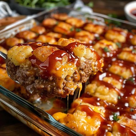 Cheesy Tater Tot Meatloaf Casserole Recipe - elianarecipes.com Cheese Tater Tot Meatloaf Casserole, Tater Tot Casserole With Cream Of Celery, Big Mac Tater Tot Casserole With Ground Beef, Ultimate Tater Tot Casserole, Tater Tot Casserole Without Cream Of Mushroom, Cheesy Tater Tot Meatloaf, Cheeseburger Casserole With Tater Tots, Chicken Bacon Tator Tot Casserole, Bbq Pork Tater Tot Casserole