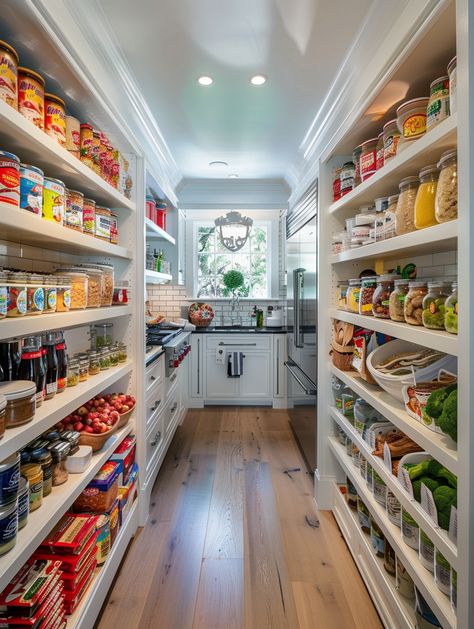 60 Walk-In Pantry Design Ideas | Stylish & Functional Solutions for Modern Homes Pantry Ideas With Freezer, Messy Kitchen Pantry, Walk In Pantry Narrow, Kitchen Pantry Walk In, Long Pantry Design, Walk In Pantry With Sink, Walk In Pantry With Window, Haikyuu Manager, Food Pantry Ideas