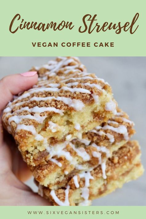 Six Vegan Sisters, Vegan Coffee Cake, Cinnamon Streusel Coffee Cake, Vegan Coffee, Streusel Coffee Cake, Cinnamon Streusel, Vegan Cake Recipes, Vegan Sour Cream, Cake Vegan