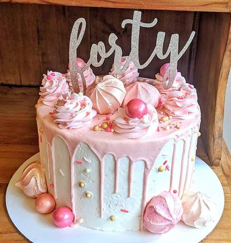 Happy 40th birthday #cake #dripcake Fabulous 40th Birthday Cake, 40 Years Old Cake Woman, Female 40th Birthday Cake, Ladies 40th Birthday Cake, 40 Birthday Ideas For Woman Turning 40 Cake, Birthday Cake For 40 Year Old Women, 40 Birthday Cake For Women Turning 40, 40 Cake Ideas, Pink 40th Birthday Theme