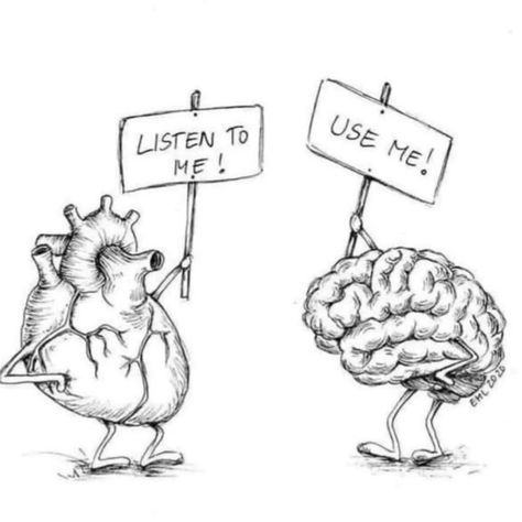 Heart Vs Mind Drawing, Heart And Mind Drawing, Heart And Brain Drawing, Brain Drawing Aesthetic, Brain And Heart Drawing, Brain Vs Heart, Heart Vs Mind, Heart Vs Brain, Quotes Everyday