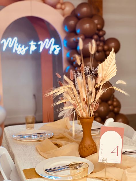 Bridal Shower Brown Theme, Burnt Orange Bridal Shower Ideas, Brown Bridal Shower Decor, Shades Of Brown Wedding Theme, Brown Wedding Themes, Shades Of Blush, Simple Bridal Shower, Wedding Shower Themes, Bridal Squad