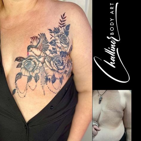 101 Best Flower Mastectomy Tattoo Ideas That Will Blow Your Mind! 13 Outsons Flat Closure Mastectomy Tattoo, Flat Mastectomy Tattoo, Post Mastectomy Tattoo, Double Mastectomy Scar Tattoo, Chest Tattoo Flowers, Mastectomy Scar Tattoo, Violet Flower Tattoos, Mastectomy Scars, Full Chest Tattoos