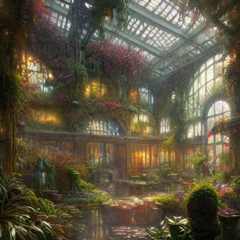 Fantasy Greenhouse, Herbalist Garden, Fantasy Rooms, Lush Garden, Fantasy Artwork, Farmer, Lush, Solar, Tower