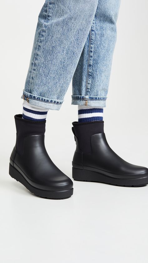 Modern Leather Chelsea Boots Ankle-high, Elegant Ankle-high Black Chelsea Boots, Classic Black Ankle-high Chelsea Boots, Modern Black Ankle-high Chelsea Boots, Casual Black Ankle-high Rain Boots, Hunter Refined, Wellies Boots, Heels & Wedges, Winter Shoes