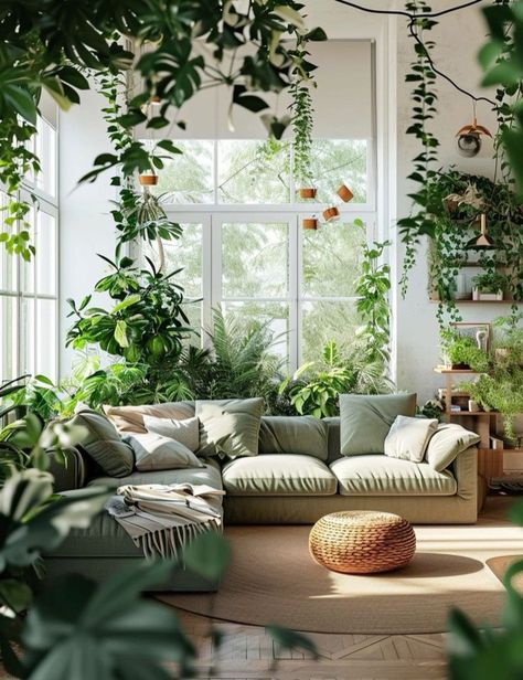 New Year Promises, Green House Aesthetic, New Interior Design Trends, 2024 Interior Design Trends, 2024 Interior Design, Earthy Home Decor, Earthy Home, Green Oasis, Aesthetic Living Room