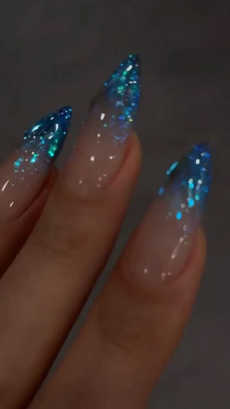 Blue Sparkly Nails, Cinderella Nails, Sparkly Nail Designs, Blue Prom Nails, Blue Glitter Nails, Small Hand Tattoos, Nail Polish Kits, Blue Nail Designs, Homecoming Nails