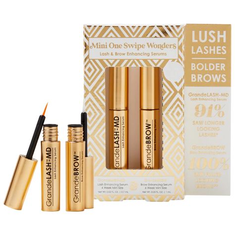 Mini One Swipe Wonder Lash and Brow Set - Grande Cosmetics | Sephora Grande Lash Serum, Grande Lash, Lashes And Brows, 2024 Wishlist, Brow Serum, Bold Brows, Travel Size Toiletries, Grande Cosmetics, Lash Serum