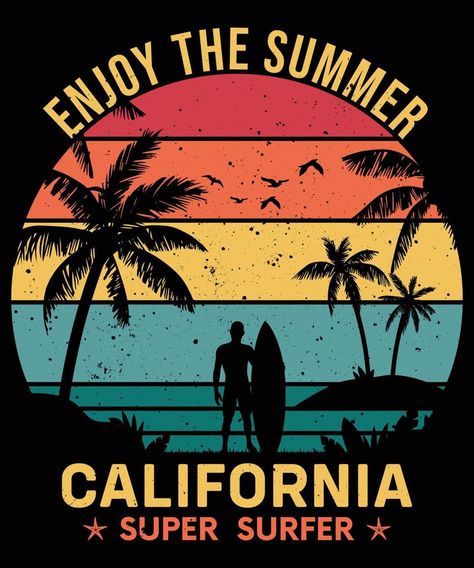 Pool Mural, Beach Shirt Design, Summer California, Street Banners, Beach Retro, Poster Beach, Sunset Shirt, Beach Logo, Party Logo