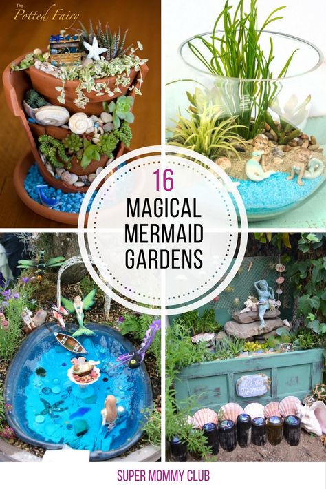 Beach Fairy Garden Ideas, Mermaid Garden, Beach Fairy Garden, Garden Escape, Diy Mermaid, Magical Mermaid, Mermaid Crafts, Decoration Shabby, Fairy Garden Designs