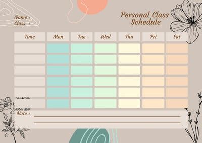 Brown Hand Drawn Abstract Weekly Class Schedule - Templates by Canva Weekly Class Schedule Template, Class Schedule Planner, School Schedule Printable, Study Timetable Template, Class Schedule Template, Timetable Template, Weekly Calendar Template, School Timetable, Study Planner Printable