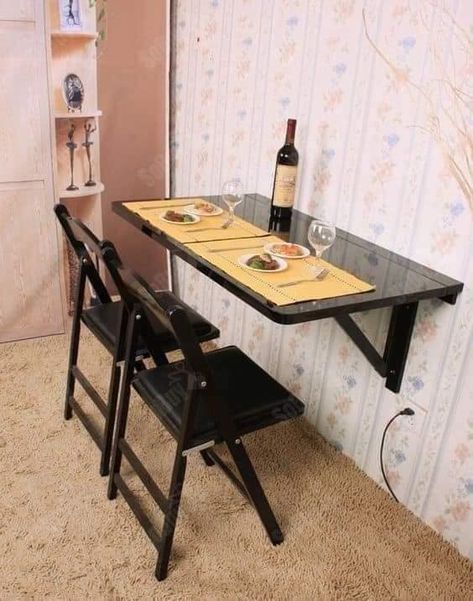 Wall Mounted Table Kitchen, Wall Mounted Dining Table, Rv Redo, Wall Mounted Table, Folding Walls, Folding Dining Table, Wall Kitchen, Ideas Casa, Wall Table