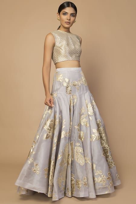 Buy Grey Organza Round Embroidered Lehenga Set For Women by Siddartha Tytler Online at Aza Fashions. Grey Lehenga, Orang India, Groomsmen Outfits, Diana Penty, Gaun Fashion, Anamika Khanna, Lehenga Skirt, Embroidered Lehenga, Sonakshi Sinha