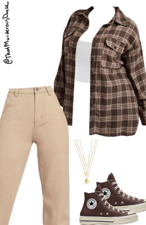 Plaid Top Outfit, Black Flannel Outfit, Brown Flannel Outfit, White Flannel Outfit, Brown Top Outfit, Plaid Flannel Outfit, Aesthetic Tomboy, Brown Aesthetic Outfit, Flannel Outfits Aesthetic