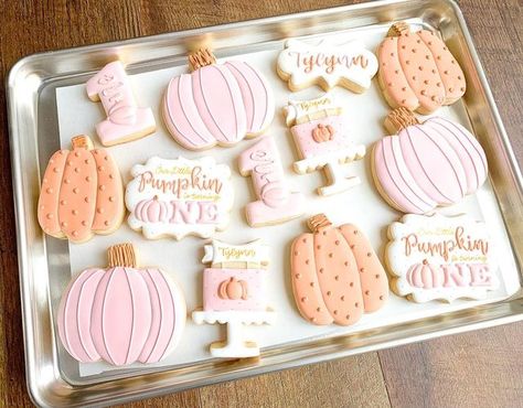 One Sweet Pumpkin First Birthday, Little Pumpkin Is Turning One, Fall First Birthday Ideas, Fall First Birthday Party Ideas, Pumpkin Pie First Birthday, Pumpkin 1st Birthday Cookies, Our Little Pumpkin Is Turning One Food, One Little Pumpkin Birthday Girl, One Pumpkin Birthday