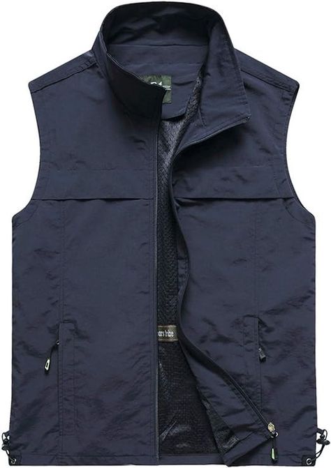 Flygo Men's Casual Lightweight Outdoor Work Safari Fishing Travel Photo Vest Multi Pockets at Amazon Men’s Clothing store Military Tactical Vest, Photography Vest, Safari Vest, Hiking Vest, Mens Vest Casual, Travel Vest, Gilet Jacket, Tops For Spring, Leather Waistcoat