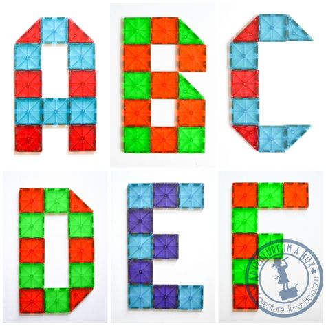 Magna-tiles Alphabet Printable Cards: Free printable cards of 26 letter designs for kids to reproduce. Magnatiles Ideas For Kids, Magnatiles Ideas, Literacy Corner, Picasso Tiles, Magnet Tiles, Magna Tiles, Letter Designs, Preschool Language, Block Center