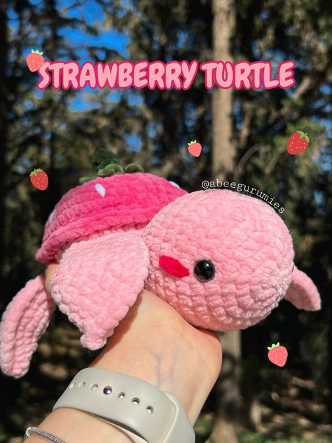 Amigurumi Pink Turtle Crochet, Strawberry Turtle Crochet Pattern Free, Crocheting Strawberry, Strawberry Turtle Crochet, Crochet Strawberry Turtle, Strawberry Animals, Strawberry Amigurumi, Strawberry Turtle, Strawberry Crafts