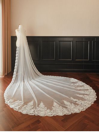 [US$ 43.00] Lace Lace Edge Single Tier Tulle Bridal Cathedral Length Wedding Veil  - JJ's House Cathedral Veil Wedding, Types Of Veils, Cathedral Length Wedding Veil, Wedding Veil Cathedral, Cathedral Wedding Veil, Veil Cathedral, Cathedral Wedding Veils, Cathedral Length Veil, Veil Lace