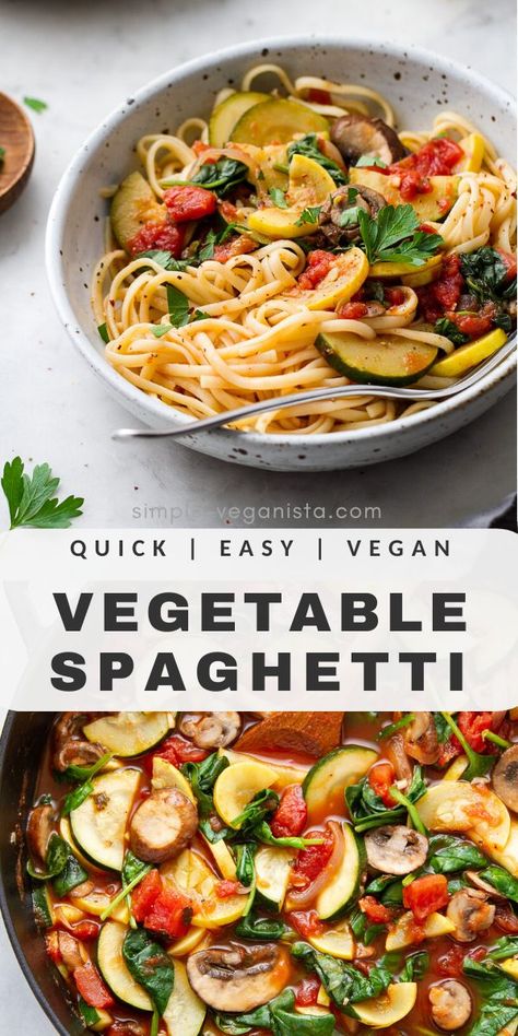 Simple Veganista, Healthy Pasta Dishes, Vegetable Spaghetti, Resep Pasta, Simple Spaghetti, Easy Vegan Lunch, Pasta Easy, Easy Vegetable, Healthy Pastas