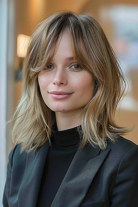 Long Curtain Bangs Square Face, Round Face Haircuts Curtain Bangs, Fine Hair Layers Curtain Bangs, Curtain Bangs Fine Hair Medium, Shoulder Length Hair On Round Face, Medium Lob With Bangs, Fine Hair Face Framing, Very Fine Hair, Curtain Fringe Fine Hair