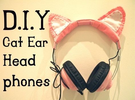 My 8 year old would love this !! Diy Cat Ears, Cat Headphones, Diy Headphones, Kat Diy, Kawaii Crafts, Kawaii Diy, Diy Vetement, Cosplay Diy, Cat Ear