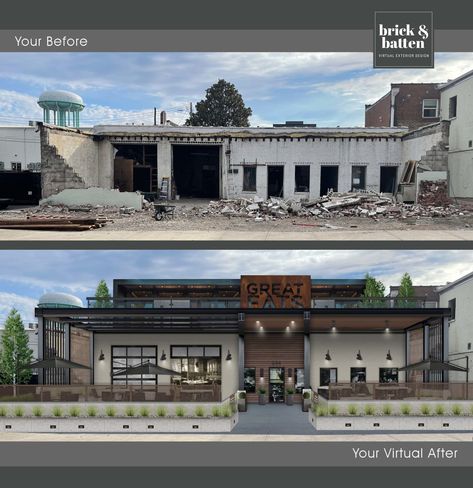 Inspirational Curb Appeal for Commercial Properties - brick&batten Restaurant Exterior Design Ideas, Modern Restaurant Exterior, Commercial Property Design, Designs For Restaurants, Office Facade, Restaurant Exterior Design, Custom Awnings, Lakeside Restaurant, Restaurant Design Inspiration