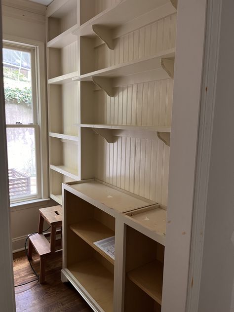 Inset Cabinet Doors, Cheap Shelves, Pantry Plans, Open Pantry, We Are Over The Moon, Pantry Inspiration, Pantry Laundry Room, Pantry Laundry, Inset Cabinets