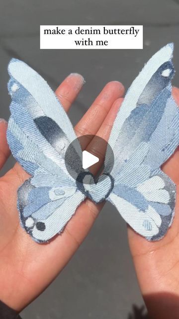 MORF on Instagram: "Making time for play in between work♻️✂️  Here’s another lil butterfly I made using leftover jean scraps in the studio 👖  I really forget how challenging these can be to make every time 😅 Always worth it though, they’re so cute and fun to me  Butterfly drawing: yeo jin (pinterest)  • • • #denim #jeans #scrapfabric #denimlovers #arttutorial #diy #zerowaste #fabricscraps #butterfly #butterflyart #repurpose #textileart #reducereuserecycle♻️" Goth Diy, Denim Butterfly, Reduce Reuse Recycle, Butterfly Drawing, Butterfly Art, In The Studio, Make Time, Fabric Scraps, Repurpose