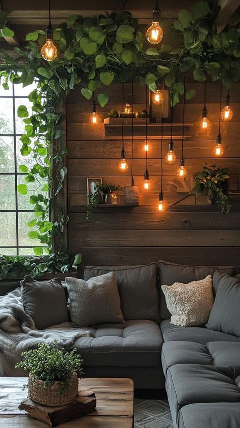 Cottagecore Living Room Aesthetic, Dark Earthy Living Room, Moody Farmhouse Living Room, Cozy Industrial Living Room, Rustic Home Inspiration, Modern Farmhouse Apartment, Industrial Farmhouse Living Room, Den Makeover, Moody Farmhouse