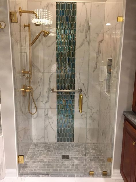 Mosaic Shower Wall, Shower Mosaic, Full Bathroom Remodel, Elegant Tiles, Small Bathroom Makeover, Architectural Design House Plans, Glass Installation, Moroccan Mosaic, Bathroom Backsplash