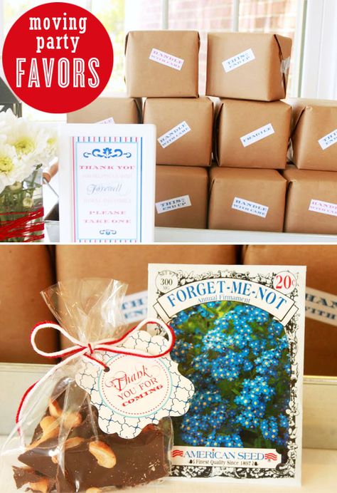 Send a kiddo off to college or wish a friend farewell with these crafty moving party favor boxes from @Deanna at Mirabelle Creations Moving Party, Diy Moving, Bon Voyage Party, Leaving Party, Goodbye Party, Easy Party Favor, Packaging Idea, Farewell Parties, Presents For Best Friends