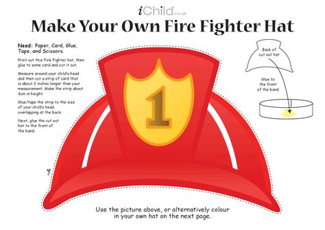 Make a Fire Fighter Hat Craft - iChild Hat Craft Ideas, Tk Crafts, Fireman Crafts, History Teaching Resources, Make A Fire, Birthday Deco, Fireman Hat, 2023 Party, Community Helpers Preschool