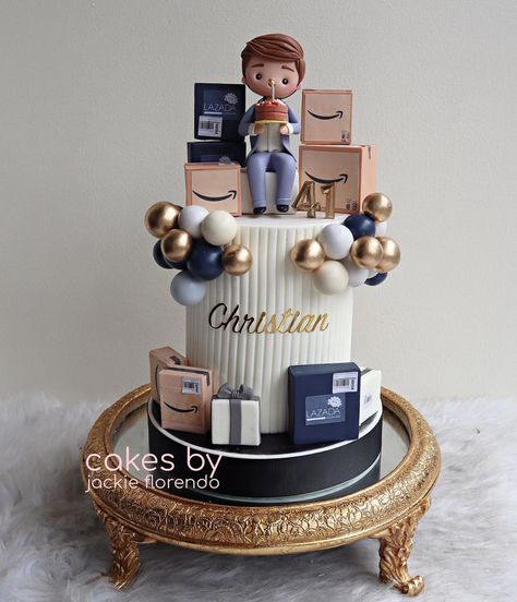 Cake For Businessman, Fondant Cake For Men, Themed Cakes For Men, Cake For Mens Birthday, Traveler Cake, Amazon Cake, Teacher Birthday Cake, Cake With Pictures, Shopping Cake