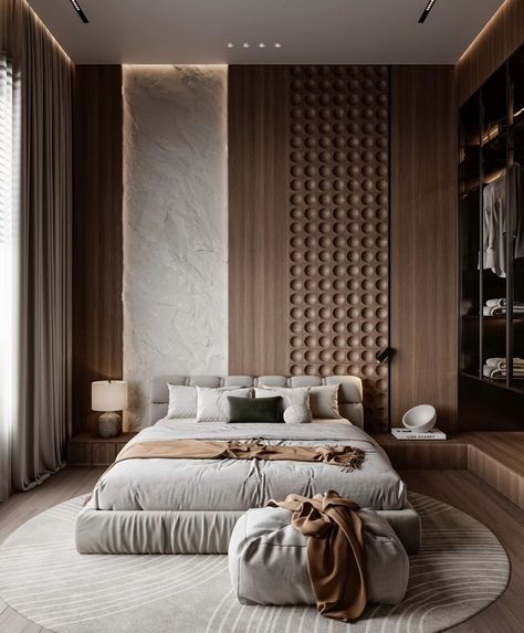 A serene guest bedroom suite, original textured plaster wall allowed to be glimpsed between the wall panelling. Glazed illuminated wardrobes. A special place to relax and sleep #studiodelahaye #luxuryrealestate #serene #wardrobedesign #bespokebedrooms #orginal #specialplace #guestbedroom #followformore #britishdesign #britishmade Lavish Bedroom, Luxurious Bedrooms Interior, Luxury Bedroom Interior, Textured Plaster, Design Your Bedroom, Luxury Bedroom Design, Wall Panelling, Architect Design House, Luxurious Bedroom