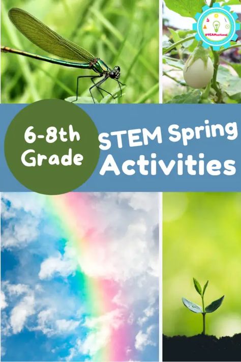 Hands-on Spring STEM Activities for Middle School Stem For Middle School Activities, Earth Day Activities Middle School, Spring Activities For Middle Schoolers, Spring Stem Activities Elementary, April Stem Activities, Outdoor Stem Activities Middle School, Gardening Stem Activities, Outdoor Science Activities Middle School, Quick Stem Challenges Middle School