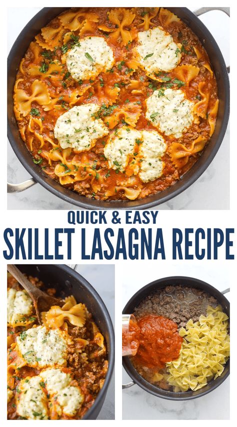 Lasagna Pasta Recipe Noodles, Dinner With Bowtie Pasta, Bowtie Pasta With Ground Beef, Pasta Skillet Recipes, Pasta Dish With Ricotta Cheese, Noodles With Ricotta Cheese, Lasagna Bowtie Pasta, Bow Tie Lasagna Bake, Stovetop Lasagna One Pot