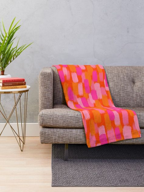 "Abstract, Pink and Orange, Paint Brush Effect" Throw Blanket by OneThreeSix | Redbubble Hot Pink Throw Pillows, Pink Throw Blanket, Brush Strokes Pattern, Print Throw Blanket, Pattern Throw Blanket, Plaid Throw Blanket, White Throw Blanket, Dorm Inspo, Makeover Bedroom