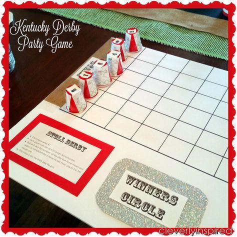 DIY horse racing game (derby party game) @cleverlyinspired (1) Derby Party For Kids, Kentucky Derby Fundraiser Events, Diy Horse Racing Game, Derby Games For Kids, Diy Horse Race Game, Casino Party Games Diy, Derby Party Games Adults, Horse Racing Game Diy, Kentucky Derby Activities For Kids