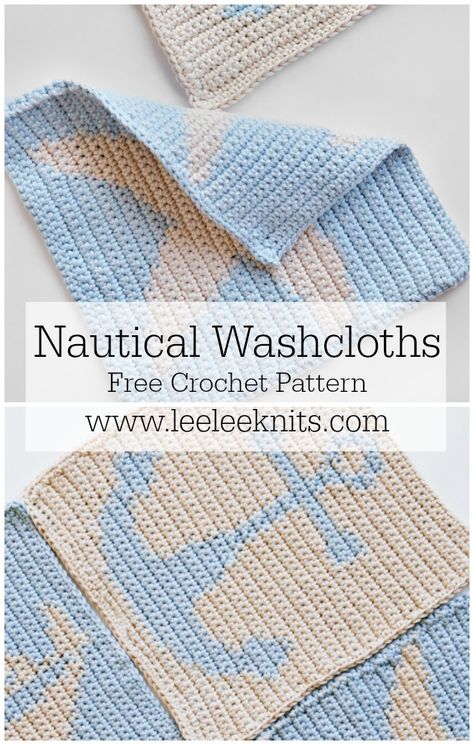 Nautical Washcloths Pattern - Leelee Knits Nautical Crochet Patterns, Potholders Crochet, Nautical Crochet, Crochet Washcloths, Crochet Patterns Free, Dishcloth Crochet Pattern, Washcloth Pattern, Crochet Washcloth, Creative Crochet