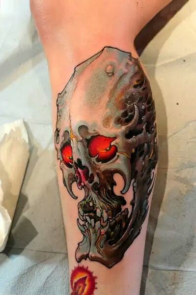 By Grime Grime Reaper, Grime Tattoo, Brain Tattoo, Monster Tattoo, Fire Tattoo, Japanese Tattoos, Dragon Tattoo Designs, Skull Tattoo Design, Elephant Tattoos