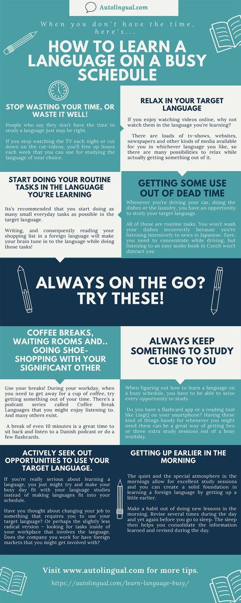 How to find time for learning languages when you don't have the time. If you've ever thought about picking up a foreign language, but abandoned the idea because of the big time-commitment, you need to read this! Everyone can get at least an extra hour out of their day simply by taking advantage of dead time, and going about their day intelligently! #languagelearning Ipa Phonetics, Time Infographic, Dravidian Languages, Turkic Languages, Language Exchange, British Sign Language, Learn Languages, Learn A Language, Other Languages