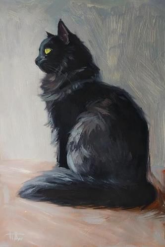 Black Cat Reference Drawing, Diy Cat Art Crafts, Cat Painting Portrait, Fall Cat Painting, Cute Black Cat Painting, Black Background Art Paint, How To Paint A Black Cat, Gray Cat Art, Black Cat Painting Easy