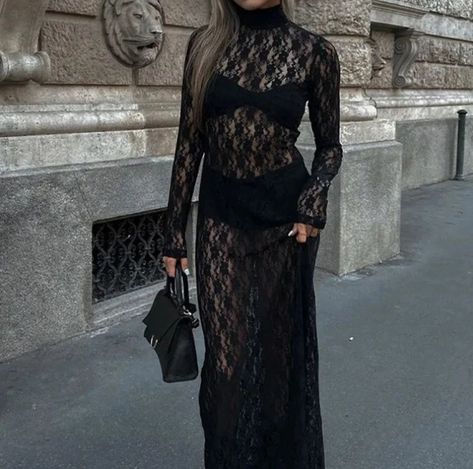 Best advice ever. 🦇 🖤 🦇 Black outfits online NOW! 🦇 Tight Maxi Dress, Full Sleeve Maxi Dress, Mesh Maxi Dress, Dress 2024, Bodycon Maxi Dresses, Solid Color Dress, High Quality Dress, High Neck Long Sleeve, Black Lace Dress