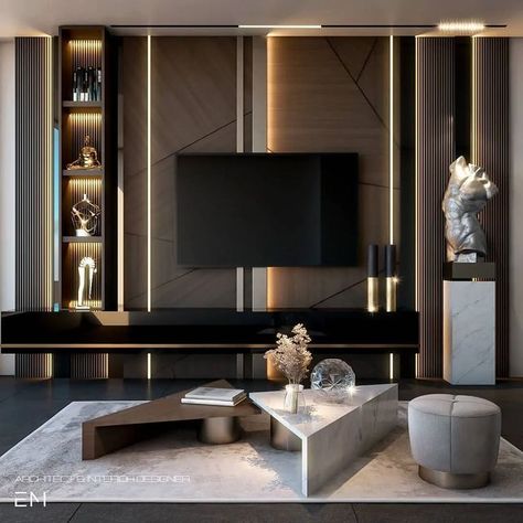 Lebanon Architecture, Tv Wall Mounted, Tv Wall Design Luxury Tvs, Tv Stand Decor Living Room, Wall Tv Stand, Tv Gallery Wall, Wood Tv Unit, Tv Unit Design Modern, Dark Marble